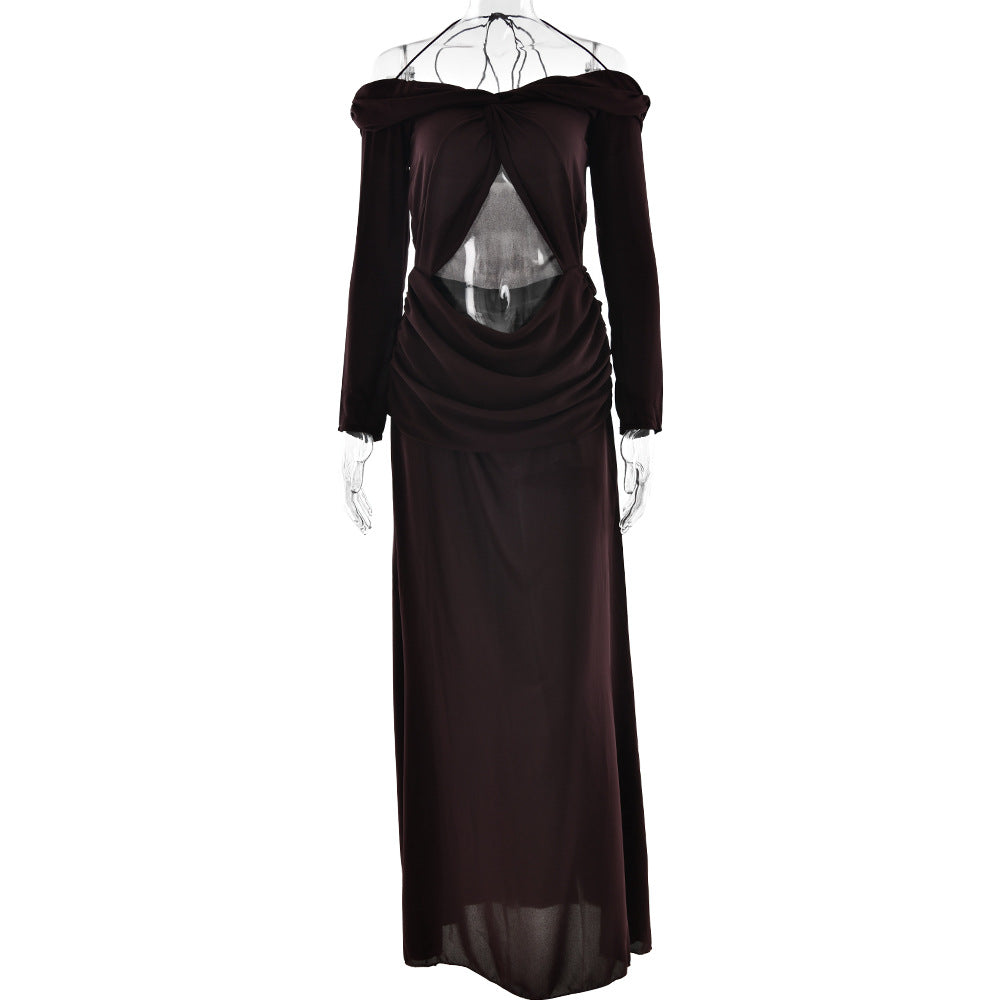 Summer Arrival Twisted Chiffon off Shoulder Maxi Dress Sexy Cropped Pleated Dress Bella Mia