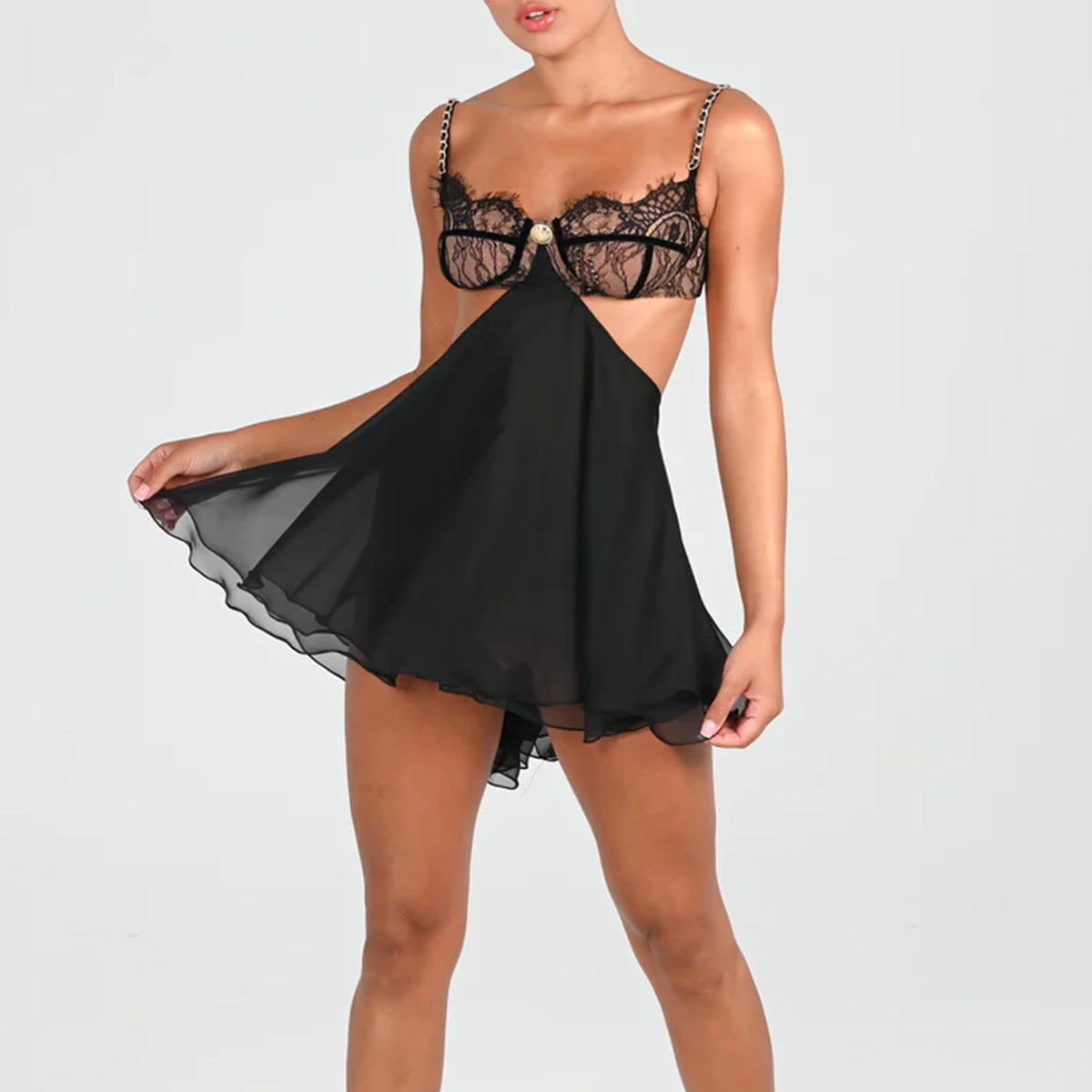 Sexy Dress Lace Cropped Outfit Halter Backless Dress Women Summer Women Clothing Bella Mia