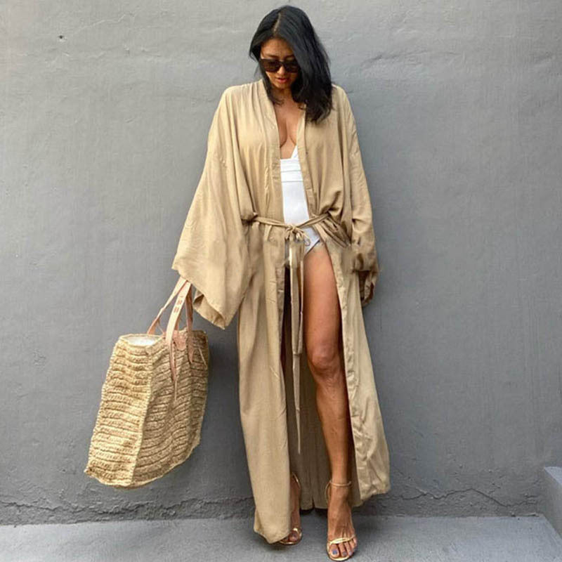 Rayon Loose Long Cardigan Beach Sun Protection Coat Seaside Vacation Beach Cover Up Swimsuit Outwear Women Bella Mia