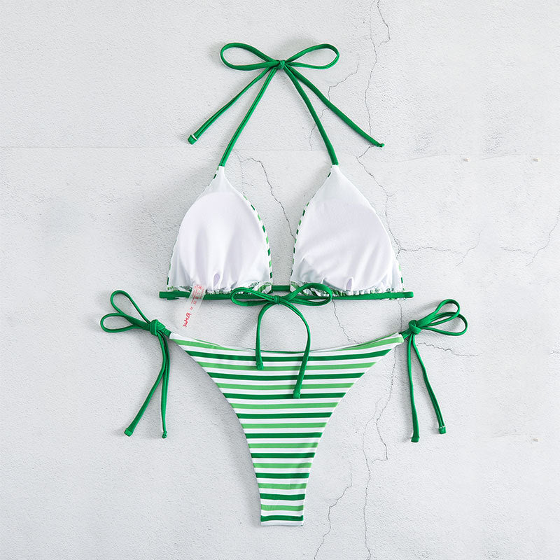 Striped Sexy Lace up Bikini Split Swimsuit Women Three Point Bikini Swimming Set Bella Mia