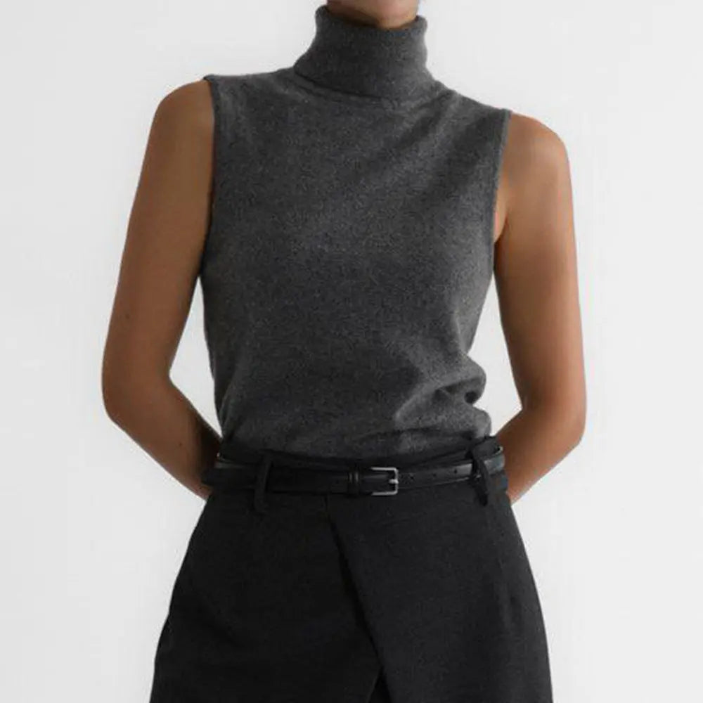 Knitted Sleeveless Vest Autumn High Neck Vest Sweater Minimalist Vest Top Women Bella Mia