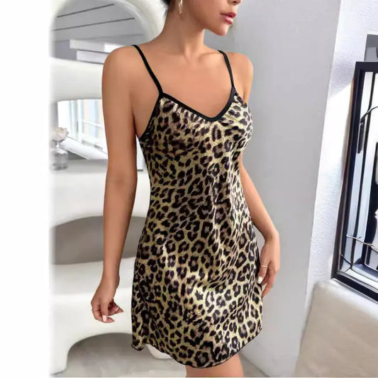 Sexy Backless Ice Silk Suspender Artificial Silk Nightdress Summer Printed Pajamas Short Women Homewear Bella Mia