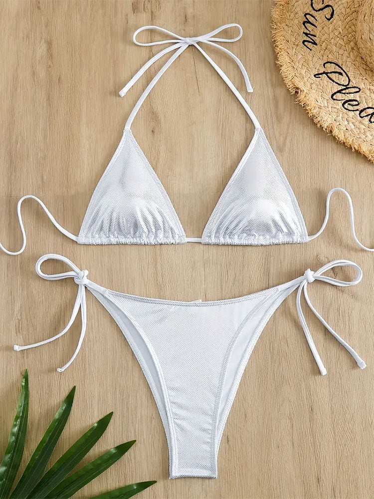 Solid Color Tied Sexy Split Swimsuit Women Three Point Beach Bikini Swimming Set Bella Mia