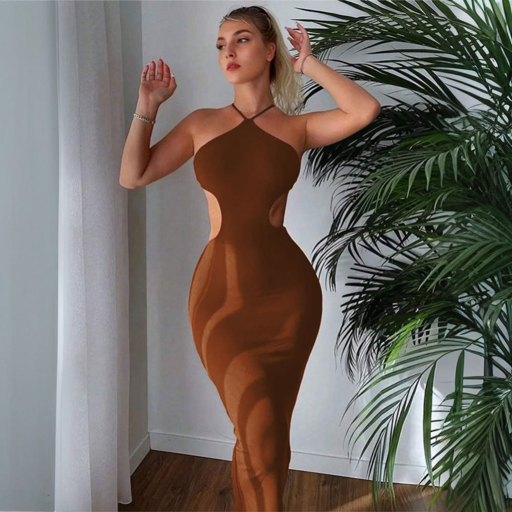 Spring Summer Women Clothing Sexy Backless Lace up Halter Sheath Slim Dress Bella Mia