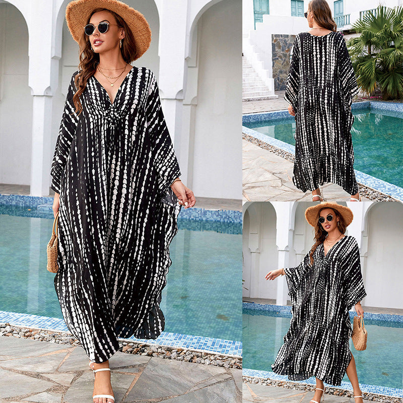 Printed Loose Robe Vacation Maxi Dress Women Beach Jacket Beach Cover Up Bella Mia