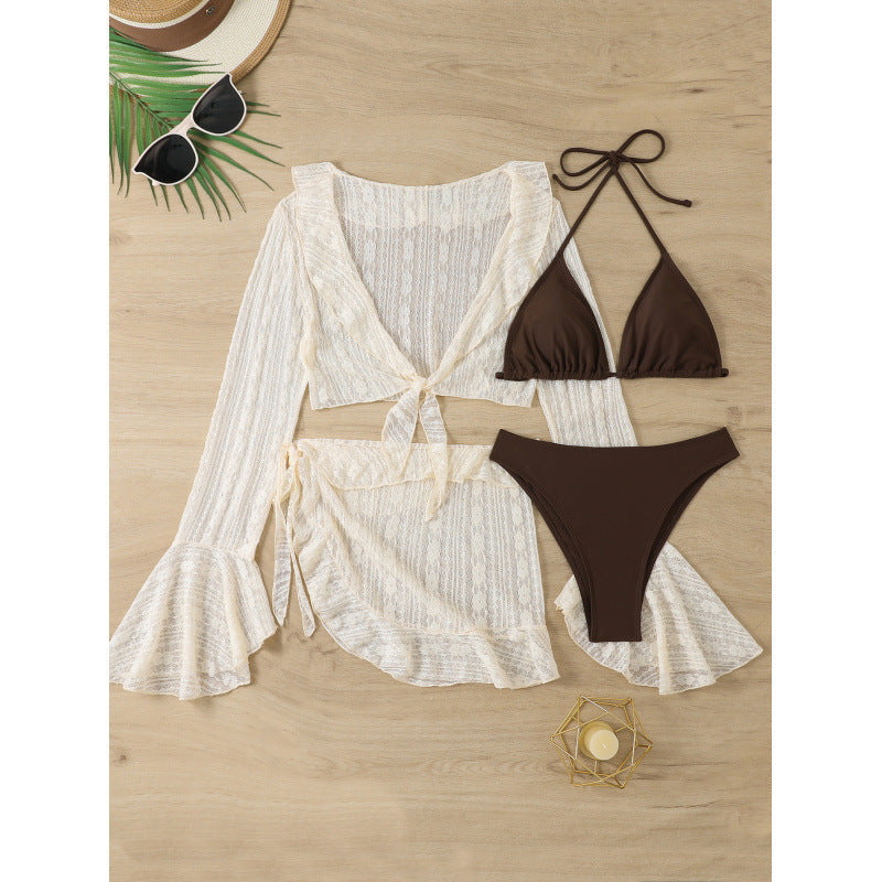 Long Sleeved Blouse Bikini Four Piece Set Ruffled Swimsuit Women Split Internet Celebrity Sexy Swimsuit Bella Mia