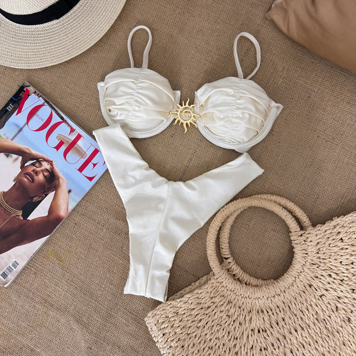 Solid Color Steel Bracket Push up Bikini Split Swimsuit Women Two Piece Bikini Bella Mia