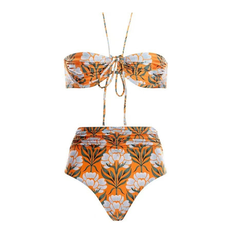 Split Swimsuit Women Skinny Slimming Retro Tied Swimsuit Set Chiffon Dress Bella Mia