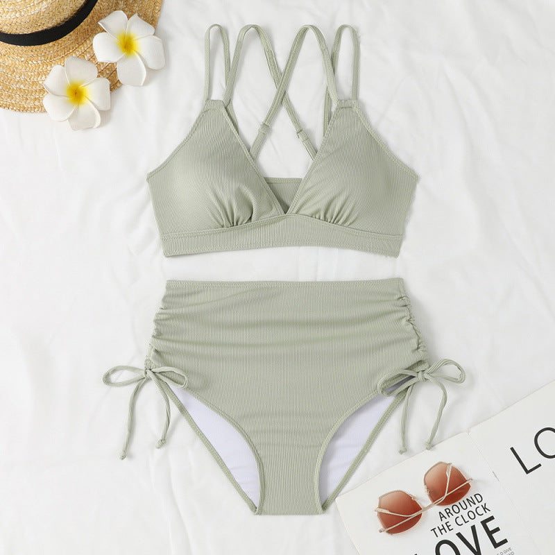 Swimwear Bikini Split High Waist Sunken Stripe Sexy Swimsuit Women Solid Color Split Swimsuit Swimsuit Bella Mia