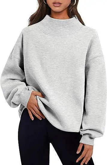 Women Fleece Shirt Thick Half Turtleneck Loose Casual Sweatshirt Autumn Winter Bella Mia