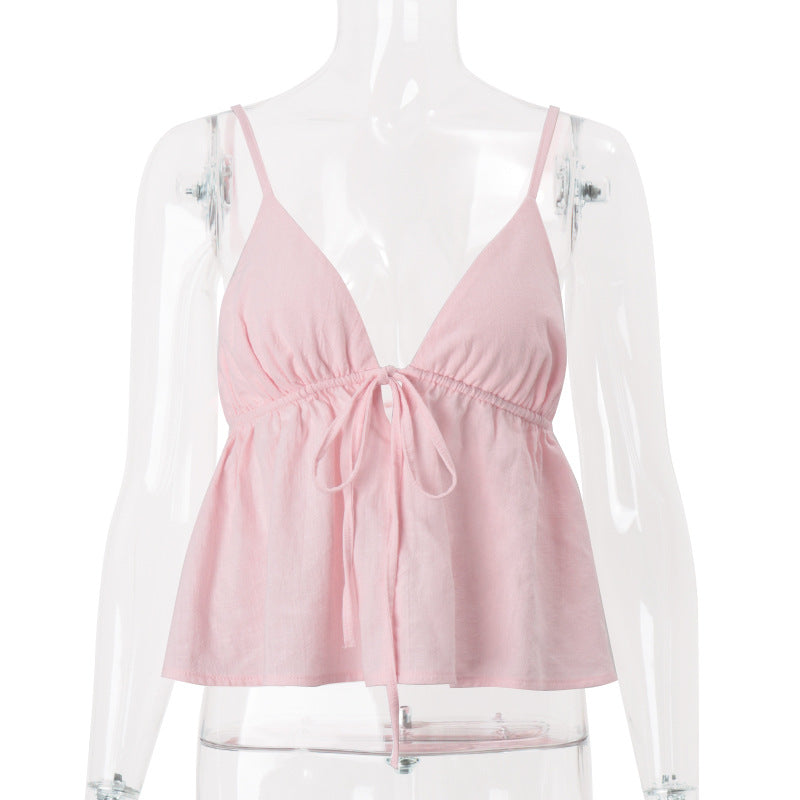 Women lothing Summer Sexy Slim Fit Camisole Low Cut Backless Lace up Sexy Vest Bella Mia