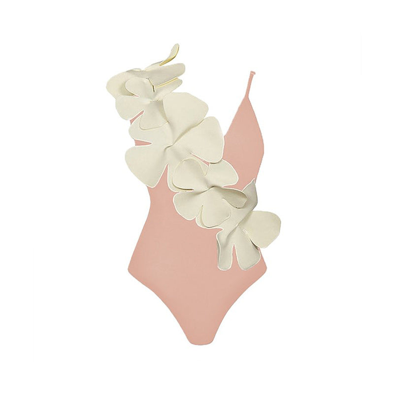 Solid Color Spaghetti Straps One Piece Swimsuit Women Floral Spring Vacation Swimsuit Bella Mia