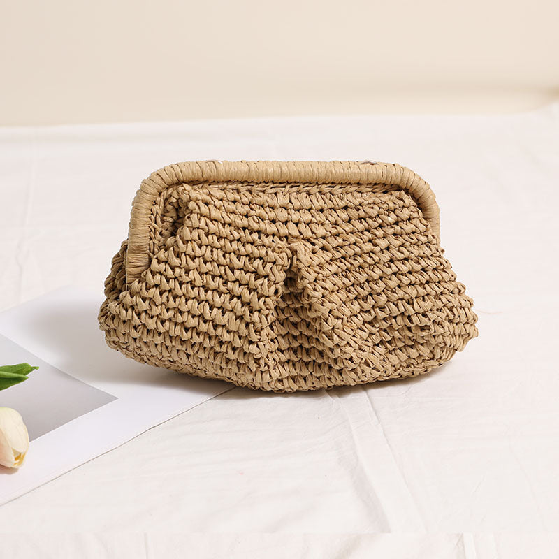 Crossbody Straw Bag Pleated Solid Color Straw Bag Woven Bag Vacation Beach Bag Women Bag Bella Mia