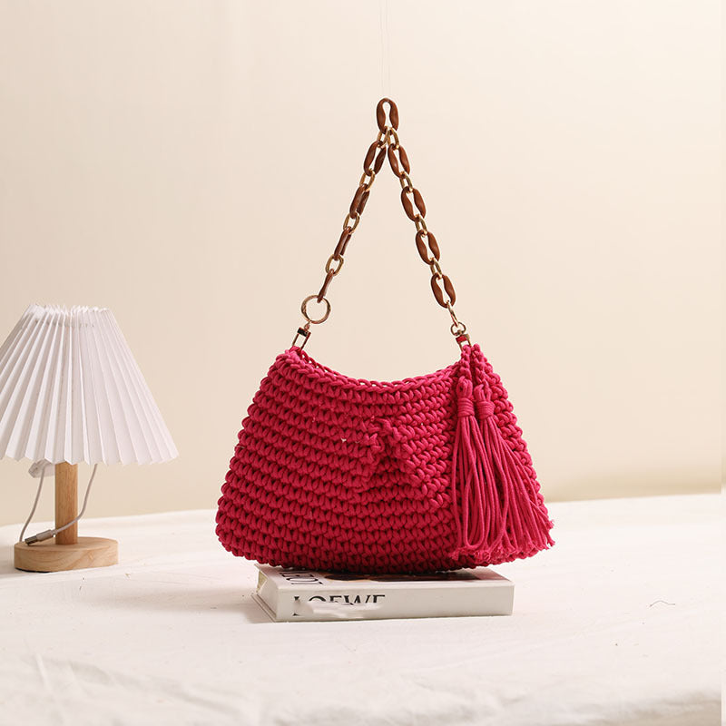 Underarm Cotton Thread Woven Bag Tassel One Shoulder Straw Bag Vacation Beach Bag Niche Women Bag Bella Mia