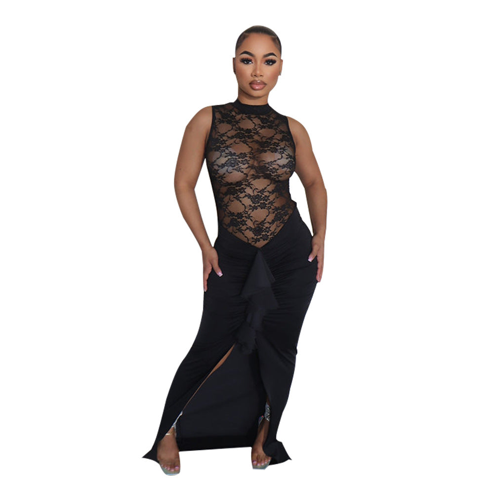 Sexy Women Clothing Sexy See through Lace Stitching Fishtail Dress Bella Mia