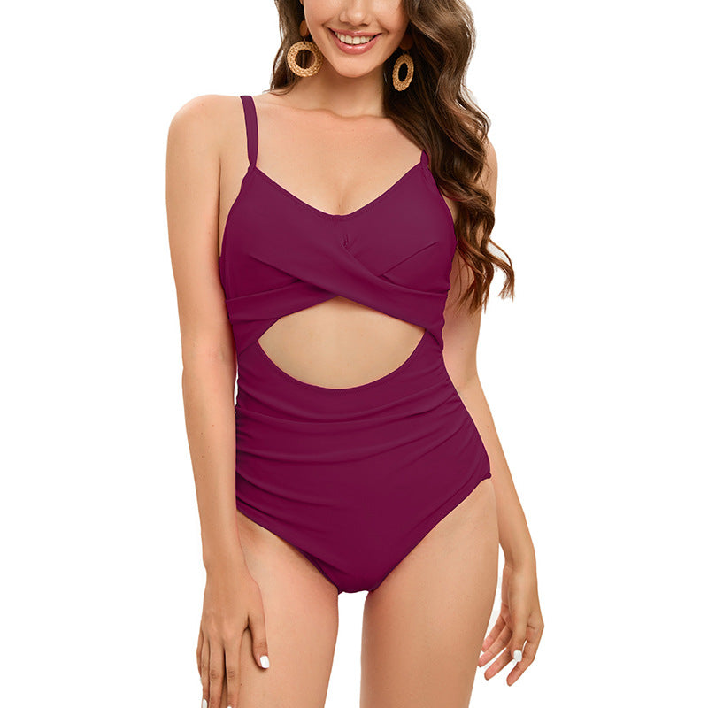 Swimsuit Women Halter Strap Beauty Back One Piece Swimsuit Pleated Belly Covering Thin Swimsuit Bella Mia