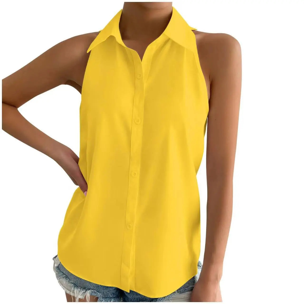Satin Sleeveless Shirt Women Spring Satin Top Casual Office Solid Color Shirt Supply Bella Mia
