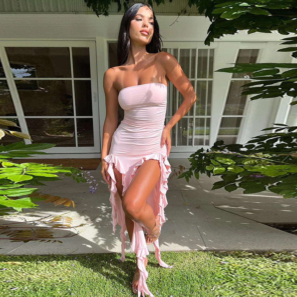 Women Clothing Summer Hollow Out Cutout out Cropped Wave Lace Bandeau Sexy Dress Bella Mia