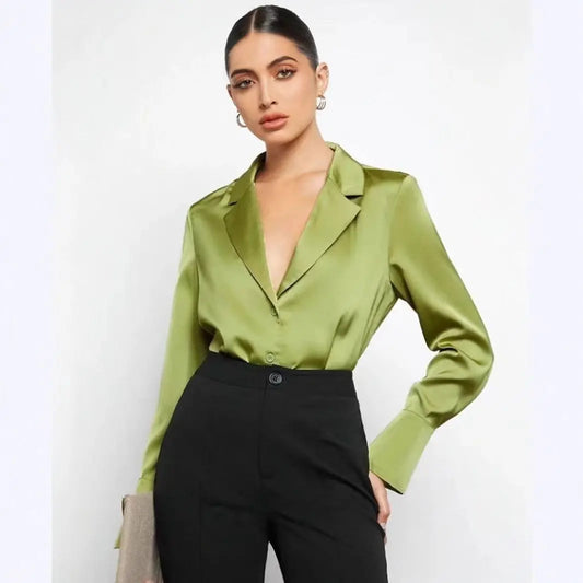 Satin Faux Silk Shirt Spring Summer Women Clothing Minimalist Long Sleeve Shirt Top Bella Mia