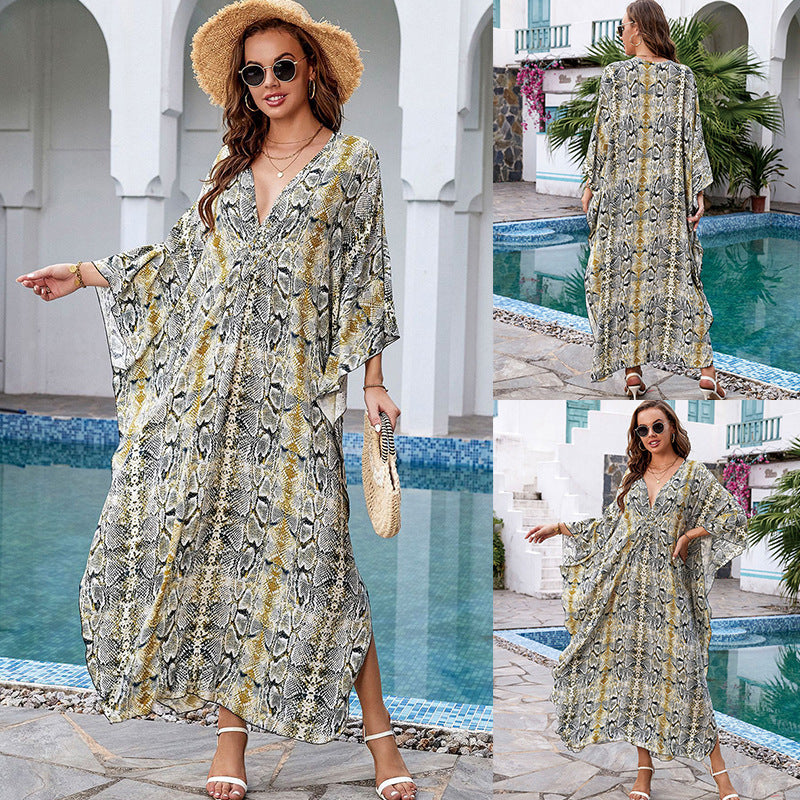 Printed Loose Robe Vacation Maxi Dress Women Beach Jacket Beach Cover Up Bella Mia