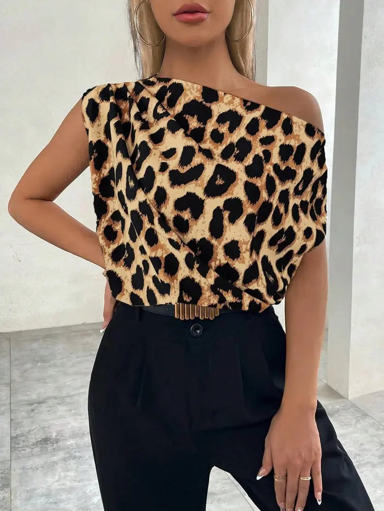 Women Satin Shirt Sexy Leopard Print Top Summer Satin Shirt Bella Mia