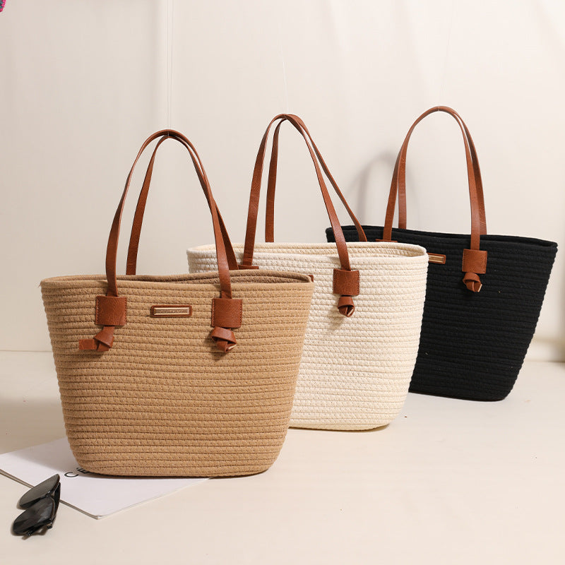 One Shoulder Cotton Thread Woven Bag Large Capacity Tote Straw Bag Vacation Beach Women Bag Bella Mia