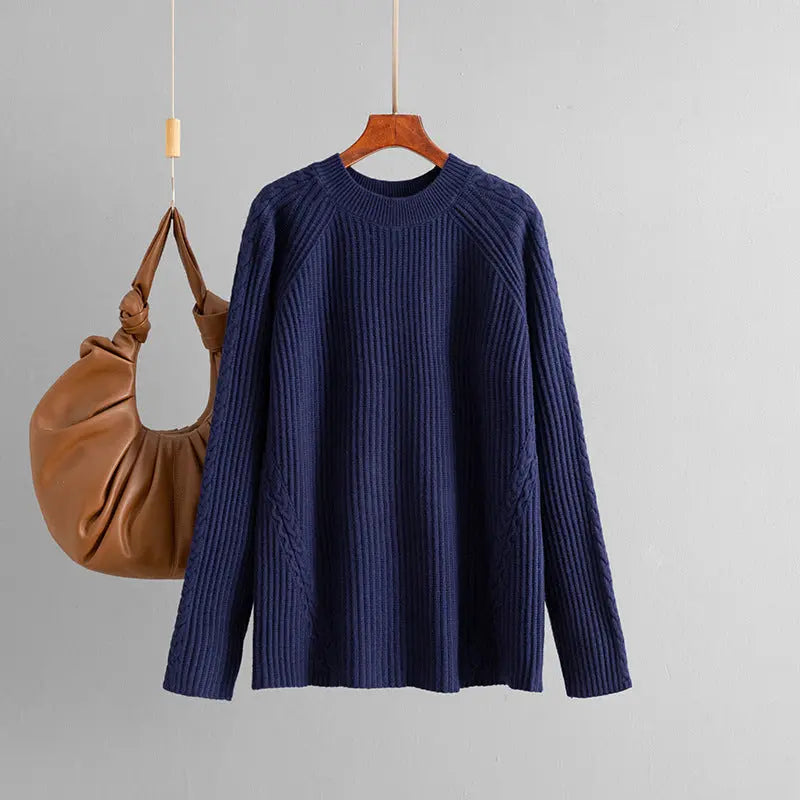 Autumn Winter Knitwear Women round Neck Loose Twisted Casual Solid Color Knitted Bella Mia