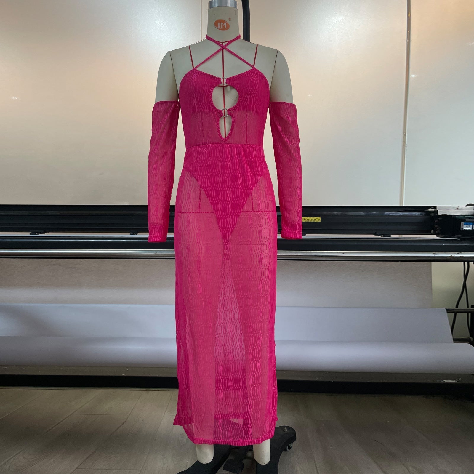 Spring Summer Mesh Halter Dress Women Blouse See through Sexy Cutout Stitching Hip Maxi Dress Bella Mia