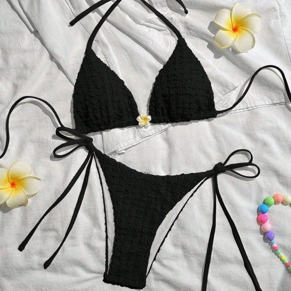 Swimwear Solid Color Lace up Halterneck Sexy Suspenders Bikini Split Swimsuit Bella Mia