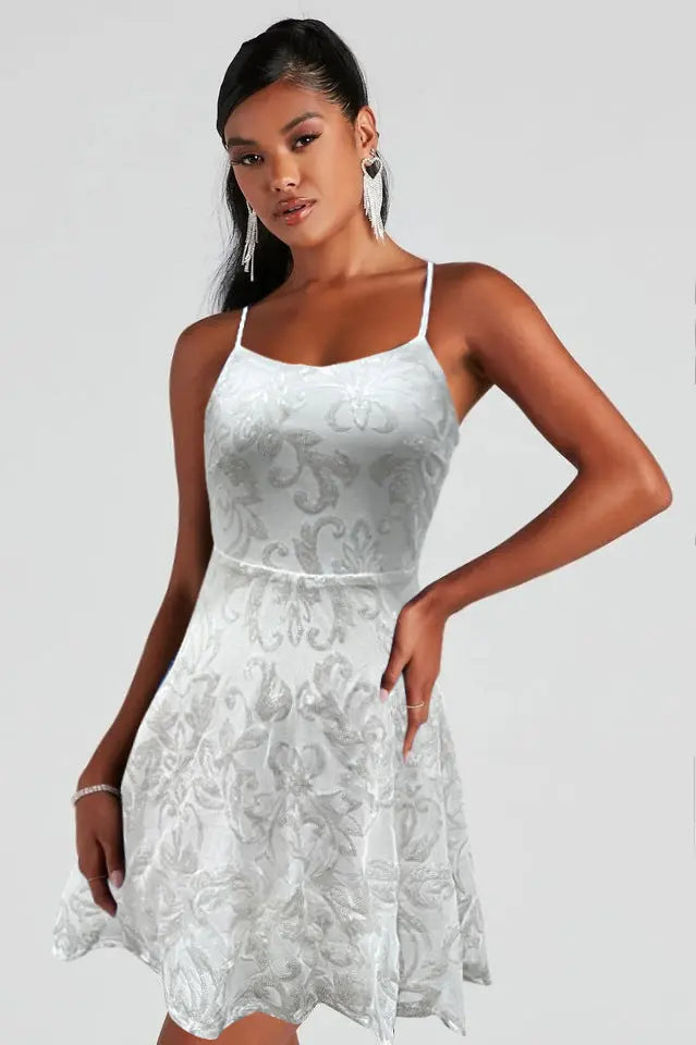 Women Flashing Sequ Loose Mini Dress Cocktail Party Strap Dress Bella Mia