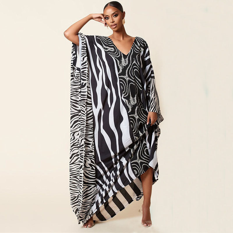 Zebra Print Beach Cover-up Oversized Size Length Gown Sun Protection Shirt Bikini Cover Bella Mia