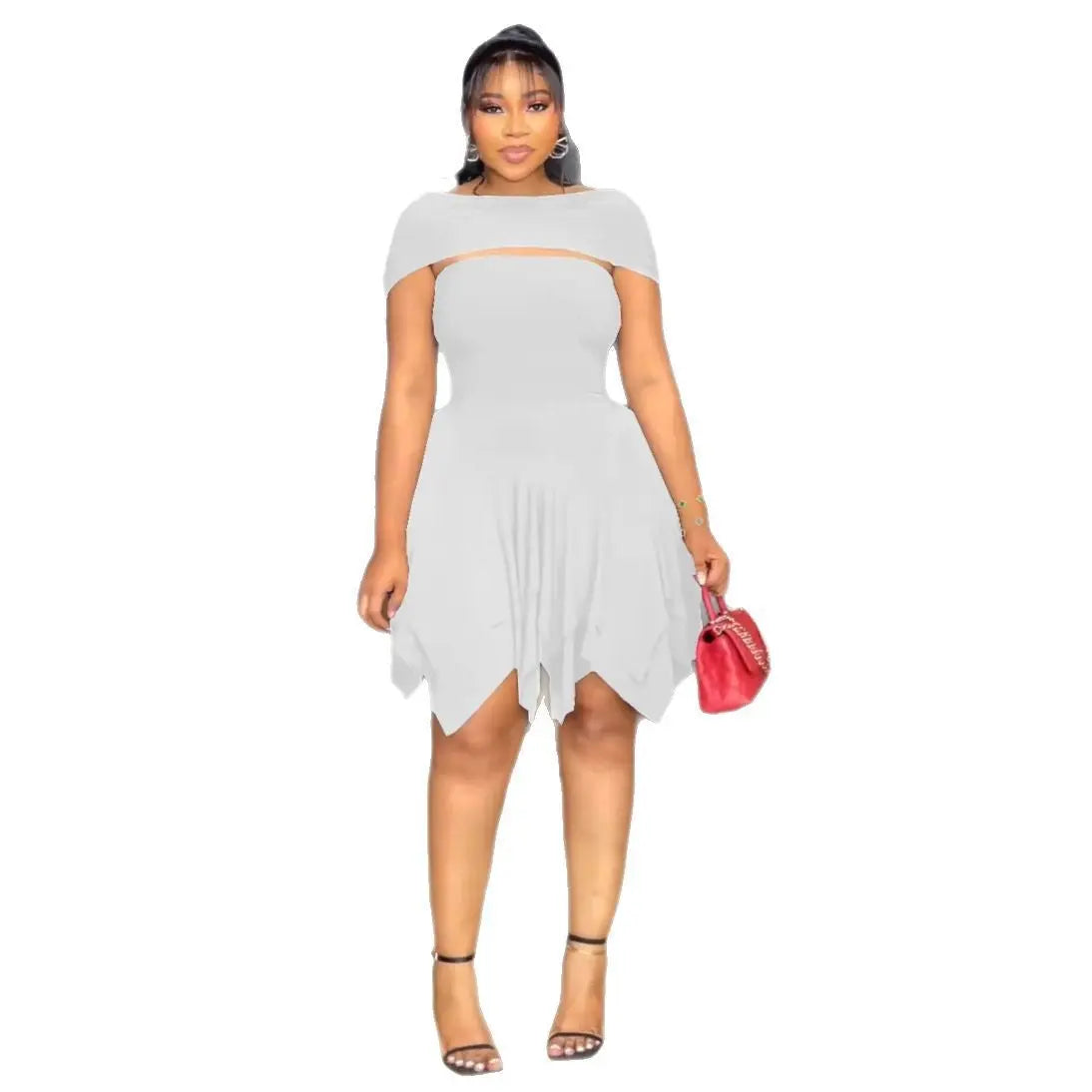 Women Elegant Irregular Asymmetric Double Layer Waist Tube Top Dress Zipper Bella Mia