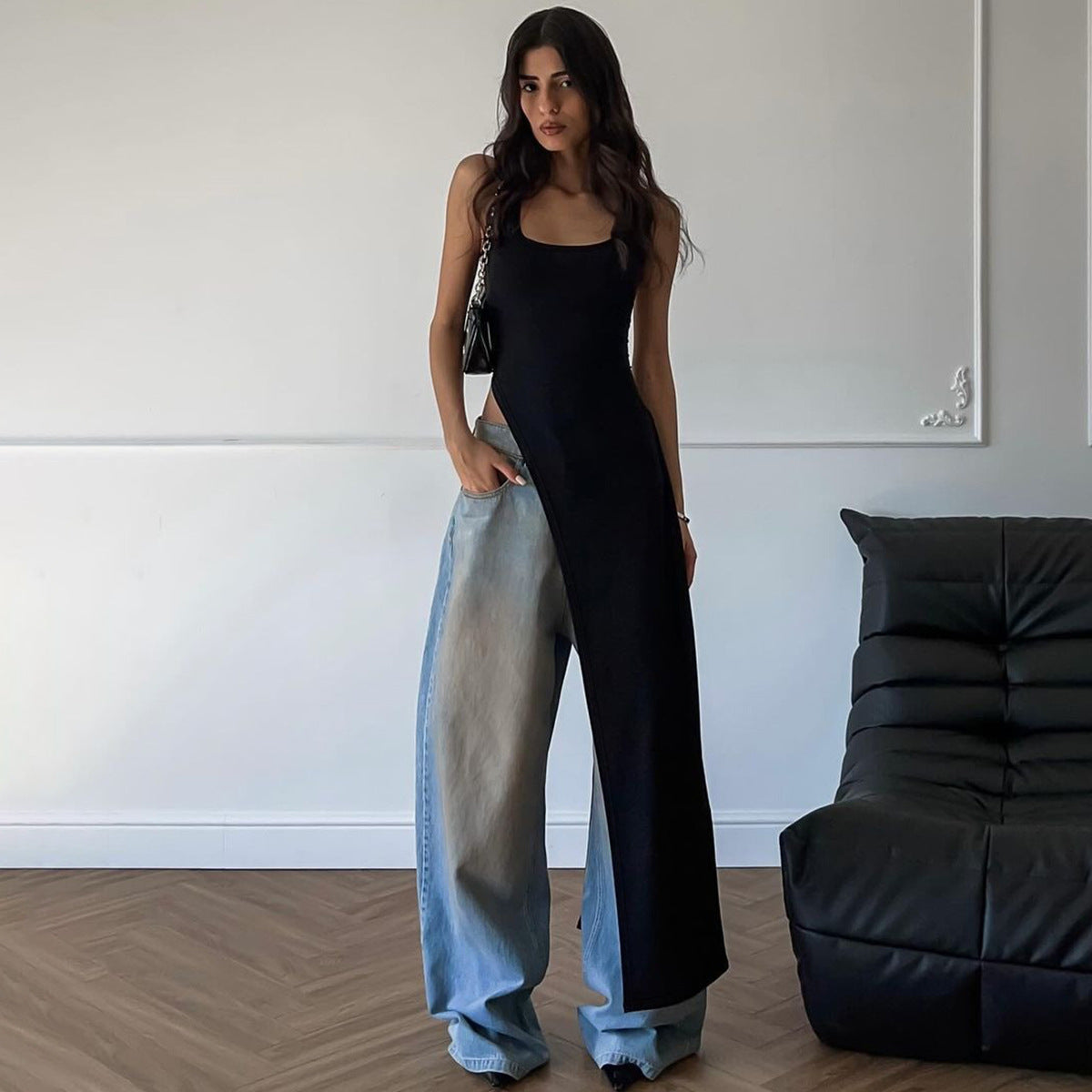 Women Clothing Summer Street Shooting Personality Slim Fit Split Shoulder Strap Dress Bella Mia