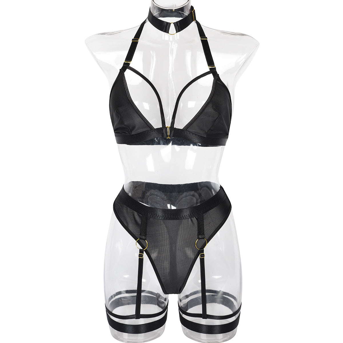 Sexy Three Piece Set Mesh Stitching Sexy Set Neck Neck Foot Ring Bella Mia