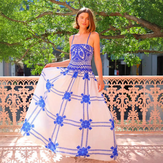 Summer Women Clothing Printed Strap Lace Dress Bella Mia