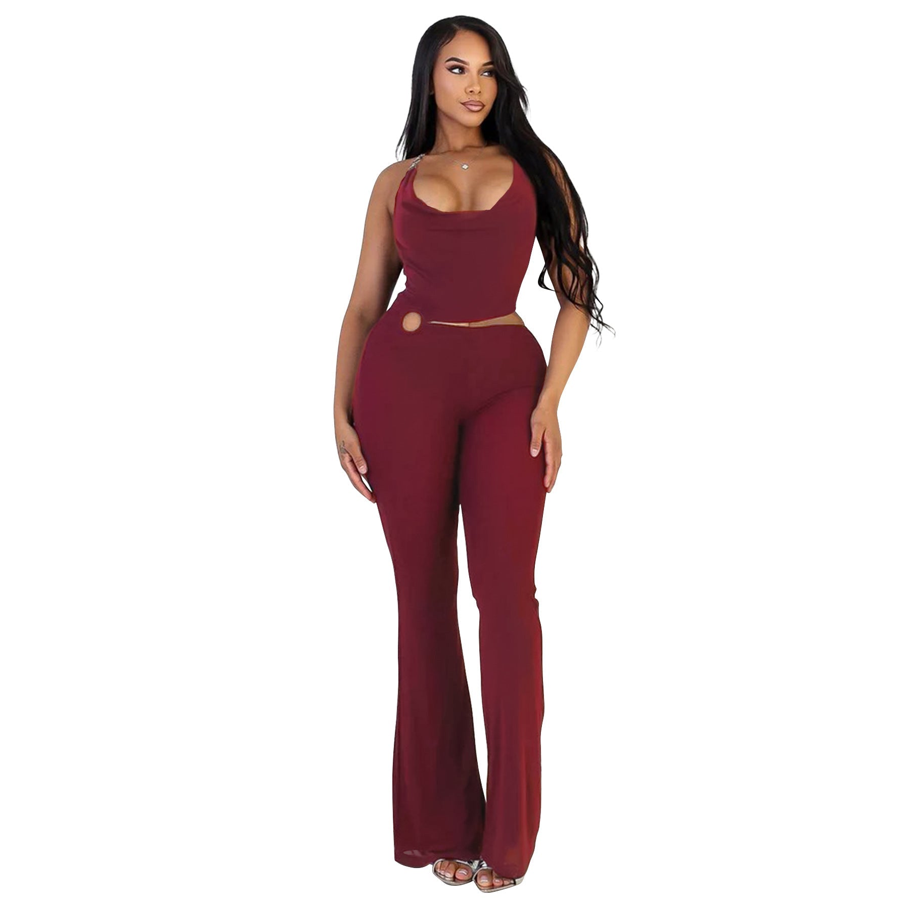 Women Clothing Supply Circle Decoration Sexy Halter Cropped Outfit Slim Fit Bodysuit Bella Mia