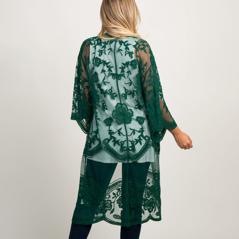 Sexy Grape Silk Embroidered Seaside Vacation Sun Protection Clothing Beach Jacket Bikini Swimsuit Outwear Cardigan for Women Bella Mia