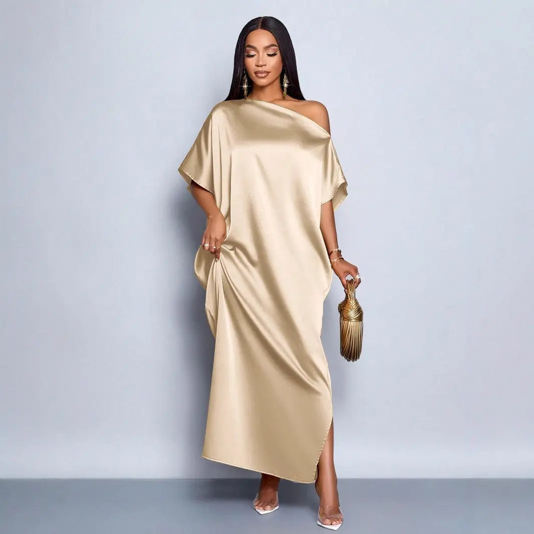 Women Clothing Early Autumn Satin Dress Yellow Satin Maxi Dress Bella Mia