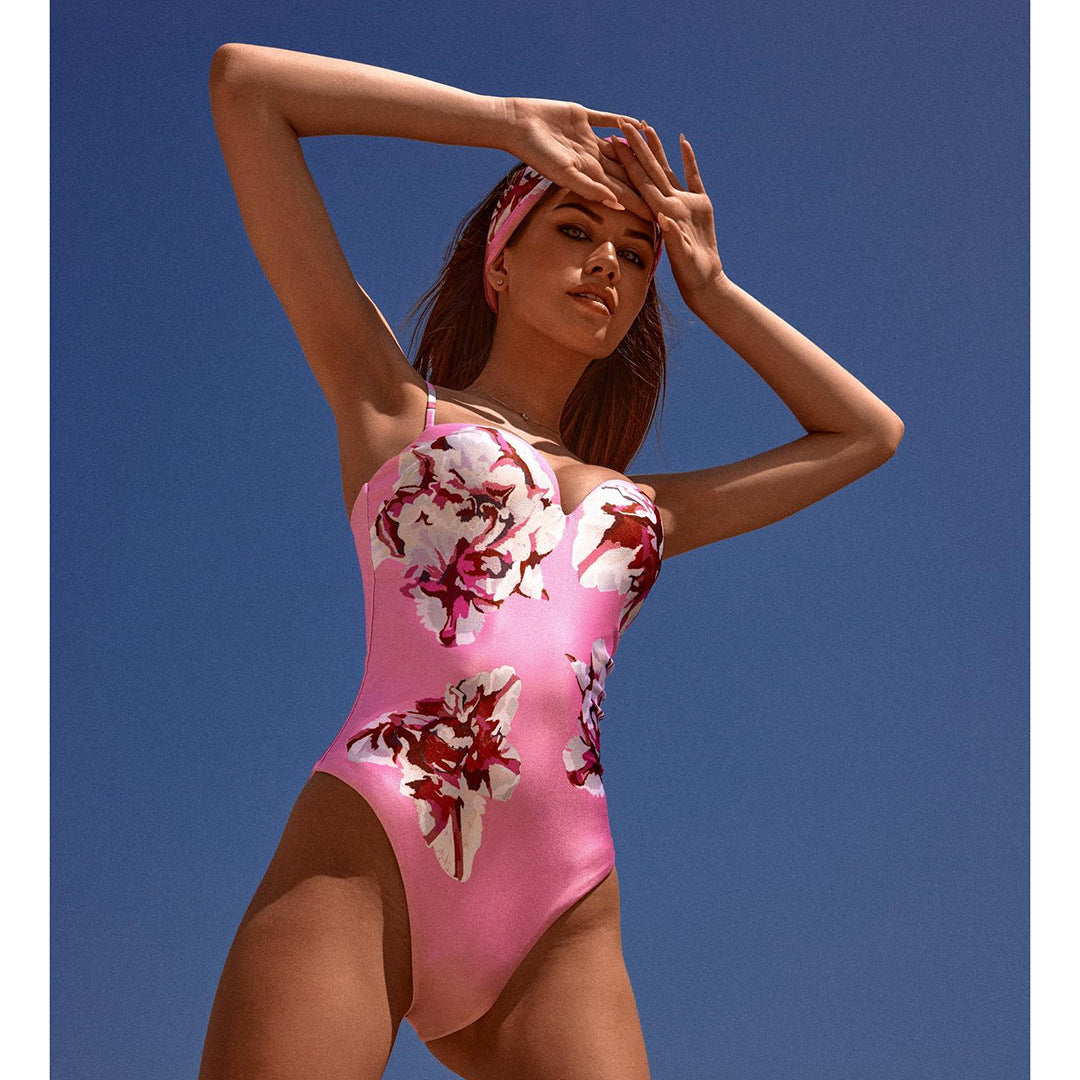 Women One Piece Swimsuit Two Piece Set Long Sleeve Mesh Blouse Sexy Printed Swimsuit Bella Mia