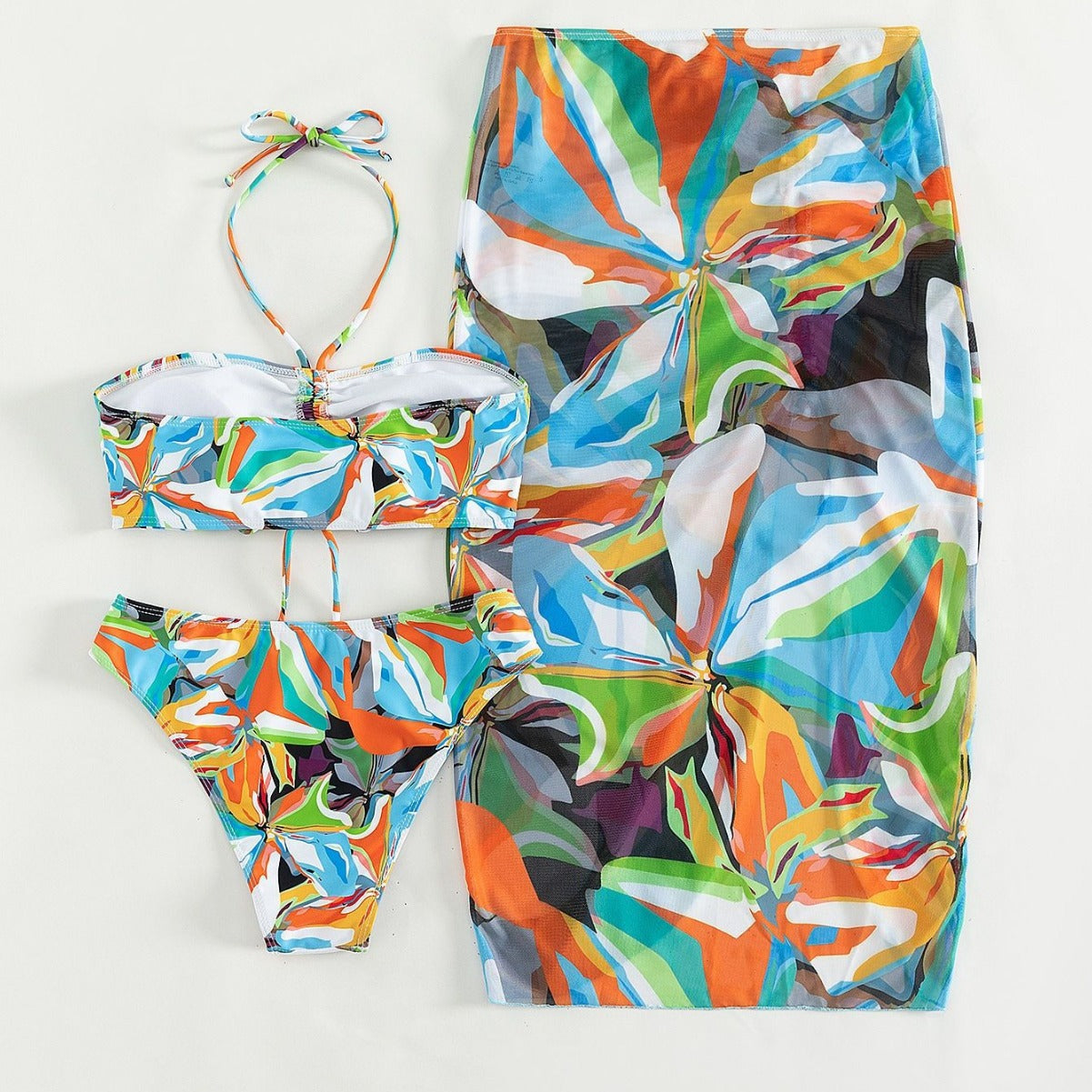 Split Bikini Three Piece Set Sexy Printed Lace up Drawstring Bikini Bella Mia