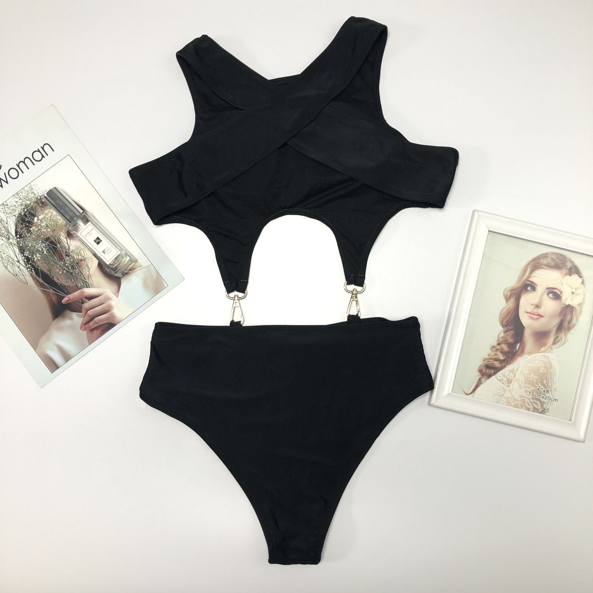 Cutout Solid Color Sexy One Piece Swimsuit Women Criss Cross Bella Mia