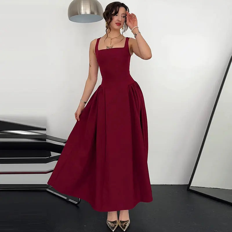 Women Clothing Summer Sexy Backless Zipper Slim Fit Waist Shoulder Strap Dress Bella Mia