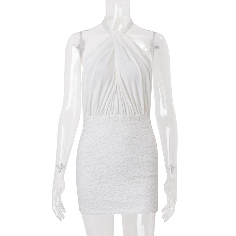 Women Clothing Summer Sexy Backless Cross Halterneck Lace up Sexy Slim Sheath Dress Bella Mia