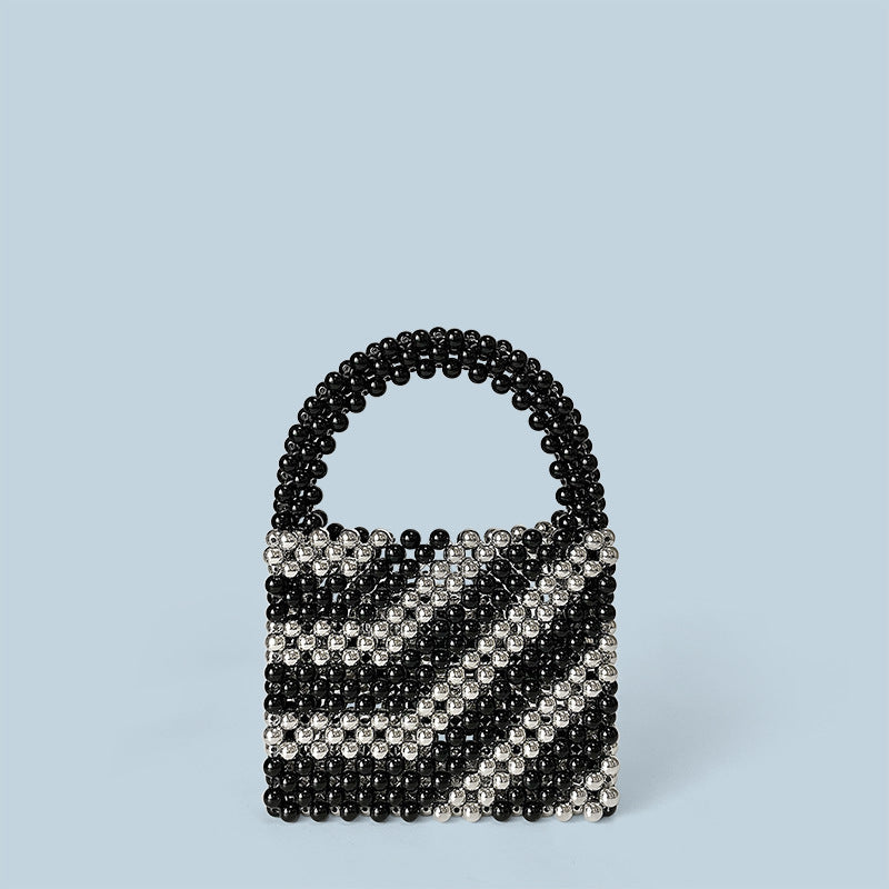Retro Color Matching High Grade Socialite Dinner Bag Pearl Vegetable Basket Bucket Bag Handmade Beaded Woven Bag Bella Mia