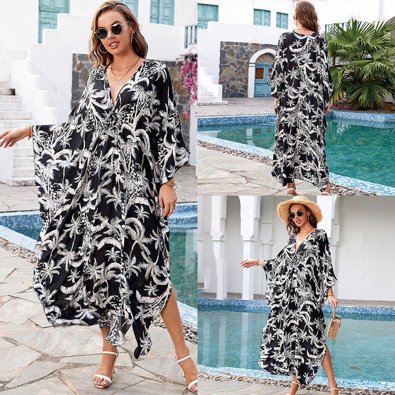 Printed Loose Robe Vacation Maxi Dress Women Beach Jacket Beach Cover Up Bella Mia