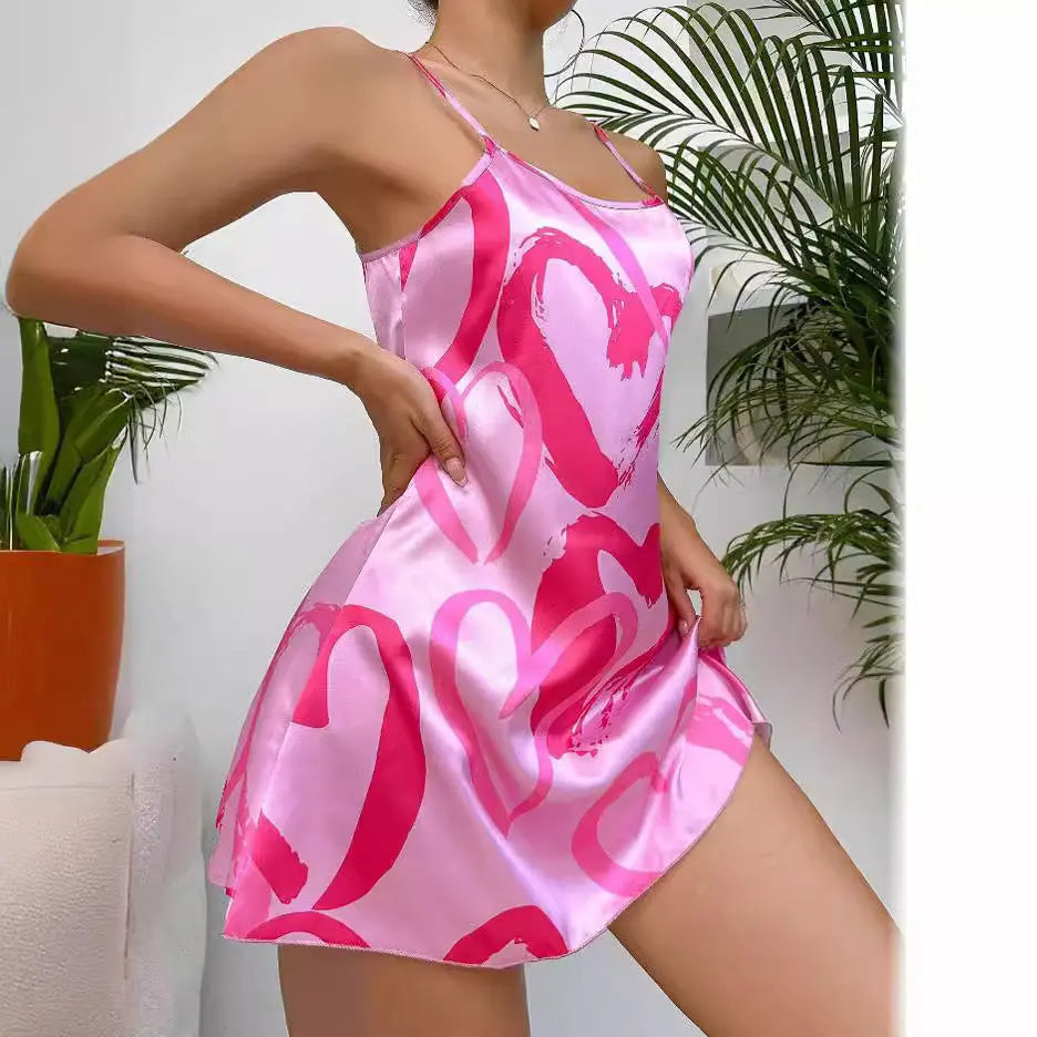 Sexy Backless Satin Suspender Dress Artificial Silk Nightdress Summer Love Pajamas Short Dress Women Homewear Bella Mia