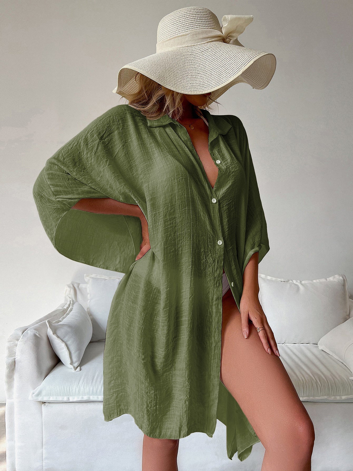 Bamboo Single Breasted Shirt Beach Cover up Sexy Cardigan Sun Protection Shirt Beach Cover Up Bella Mia