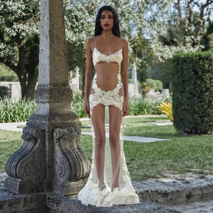 Sexy Summer Women Mesh Lace Spaghetti Strap Maxi Dress See Through Nightdress Bella Mia