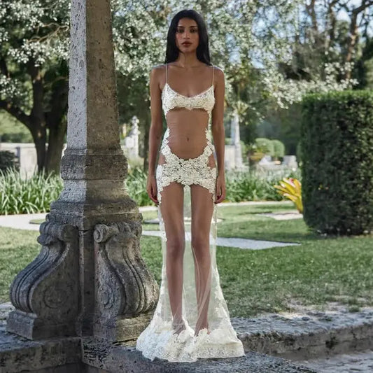 Sexy Summer Women Mesh Lace Spaghetti Strap Maxi Dress See Through Nightdress Bella Mia