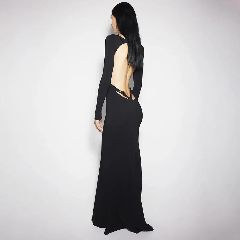 Women Summer Sexy Long Sleeve Backless Lace Bodycon Maxi Dress Metal Decoration Bella Mia